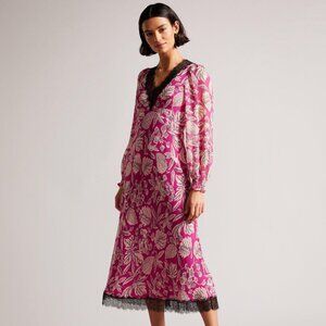 Ted Baker Izobele Long Sleeve Midi Dress w/ Lace Trim